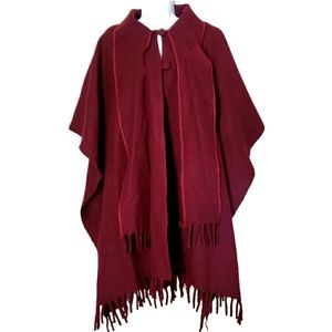 Poncho Cape with Scarf Fringed Hem